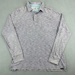 Faherty Brand Mens Long Sleeve Pocket Polo Shirt Indigo Dyed Micro Stripe Size M
